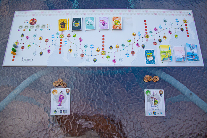 Two player game of Tokaido all set up.